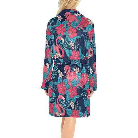 Flamingo Red Hibiscus Pattern Women's Fleece Robe