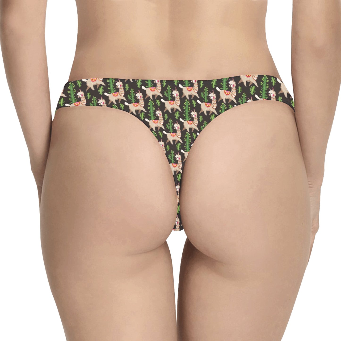 Alpaca Cactus Design Themed Print Women's Thongs