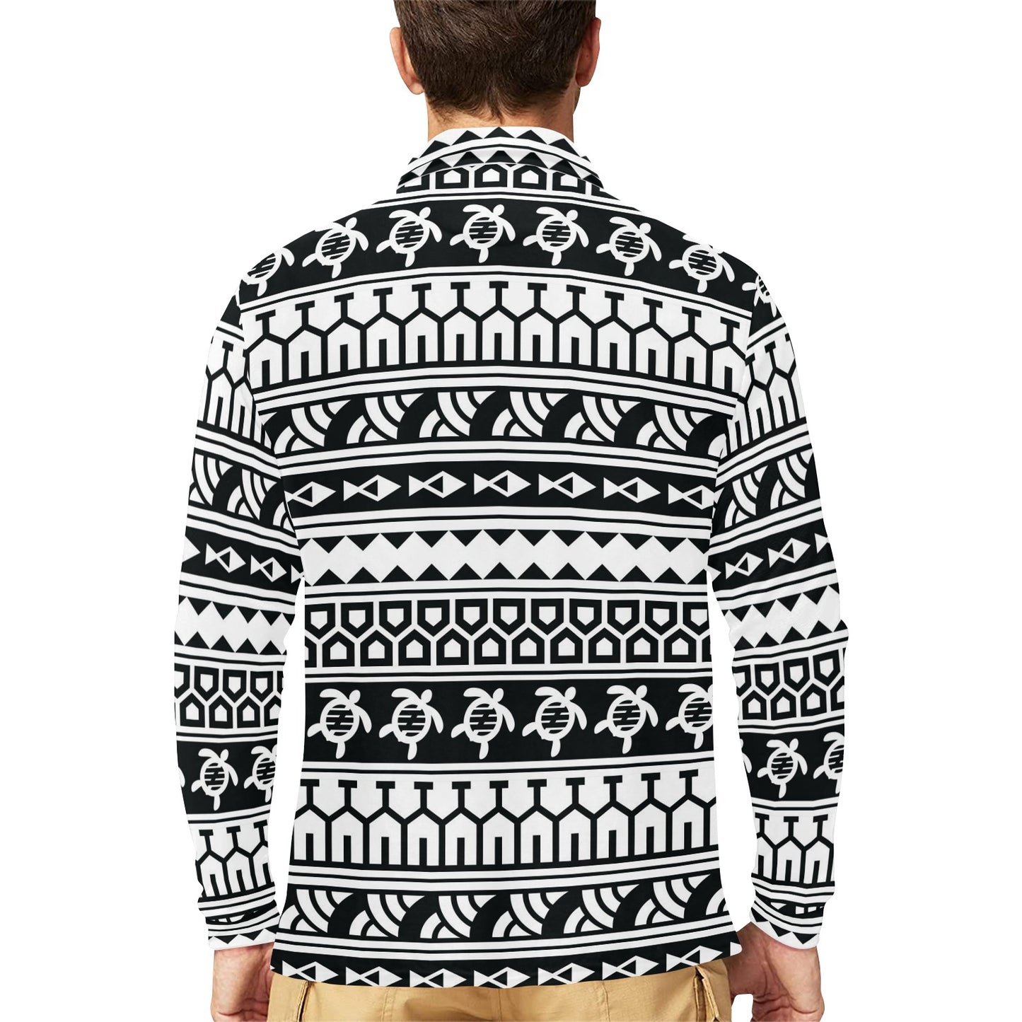 Samoan Pattern Print Design LKS303 Long Sleeve Polo Shirt For Men's