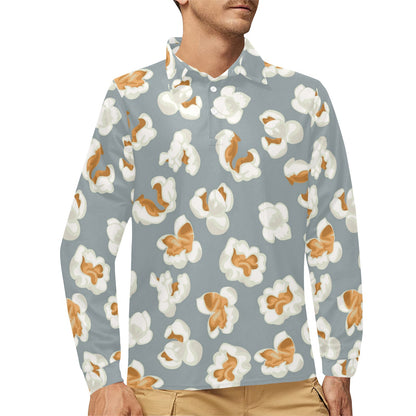 Popcorn Pattern Print Design A05 Long Sleeve Polo Shirt For Men's