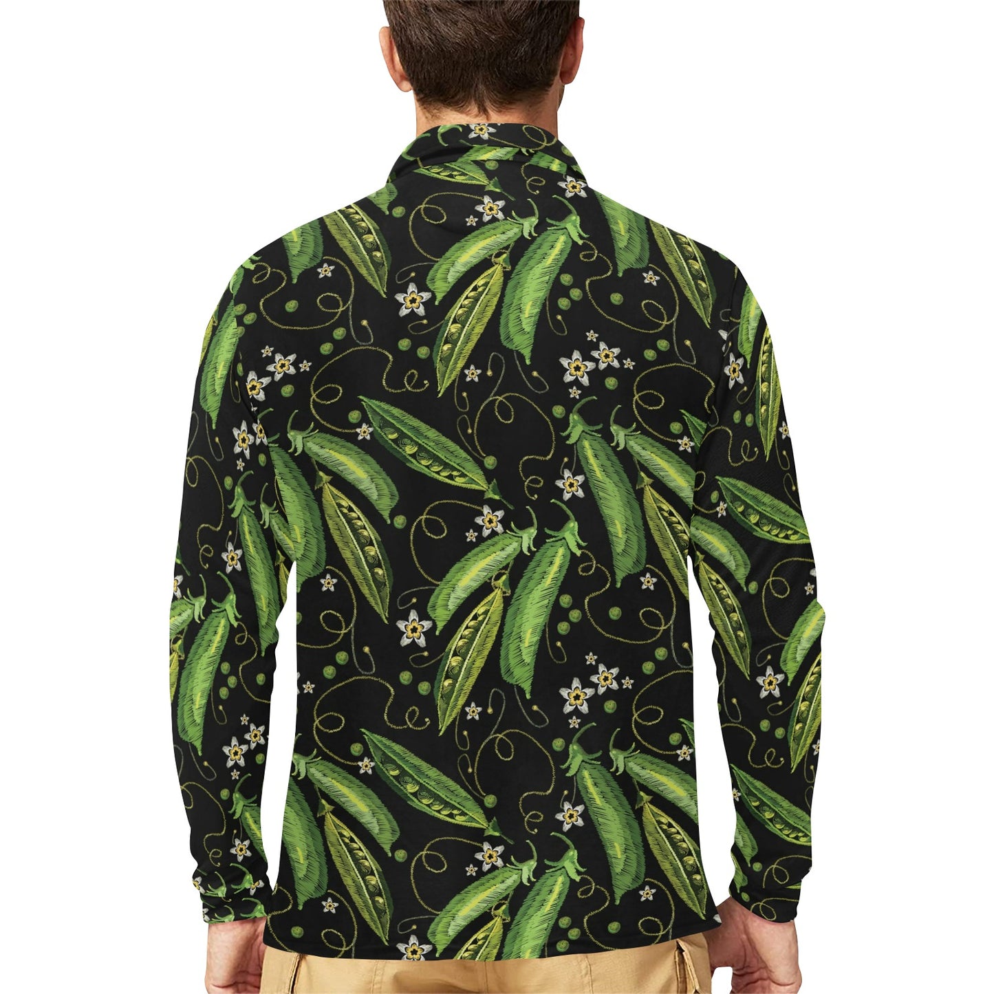 Peas Pattern Print Design A02 Long Sleeve Polo Shirt For Men's