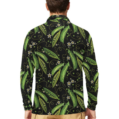 Peas Pattern Print Design A02 Long Sleeve Polo Shirt For Men's