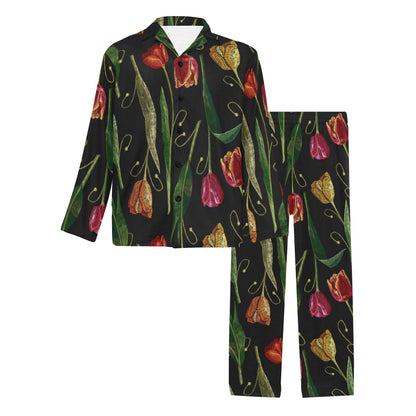 Tulip Embroidered Pattern Print Design TP01 Men's Long Pajama Set