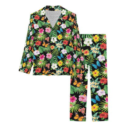 Hibiscus With Butterfly Print Design LKS305 Women's Long Pajama Set