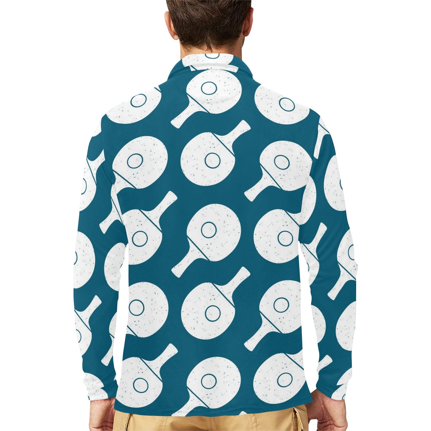 Ping Pong Pattern Print Design A02 Long Sleeve Polo Shirt For Men's