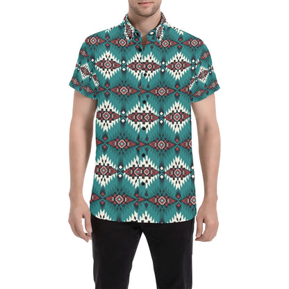 Southwest Pattern Print Design LKS308 Men Short Sleeve Button Up Shirt