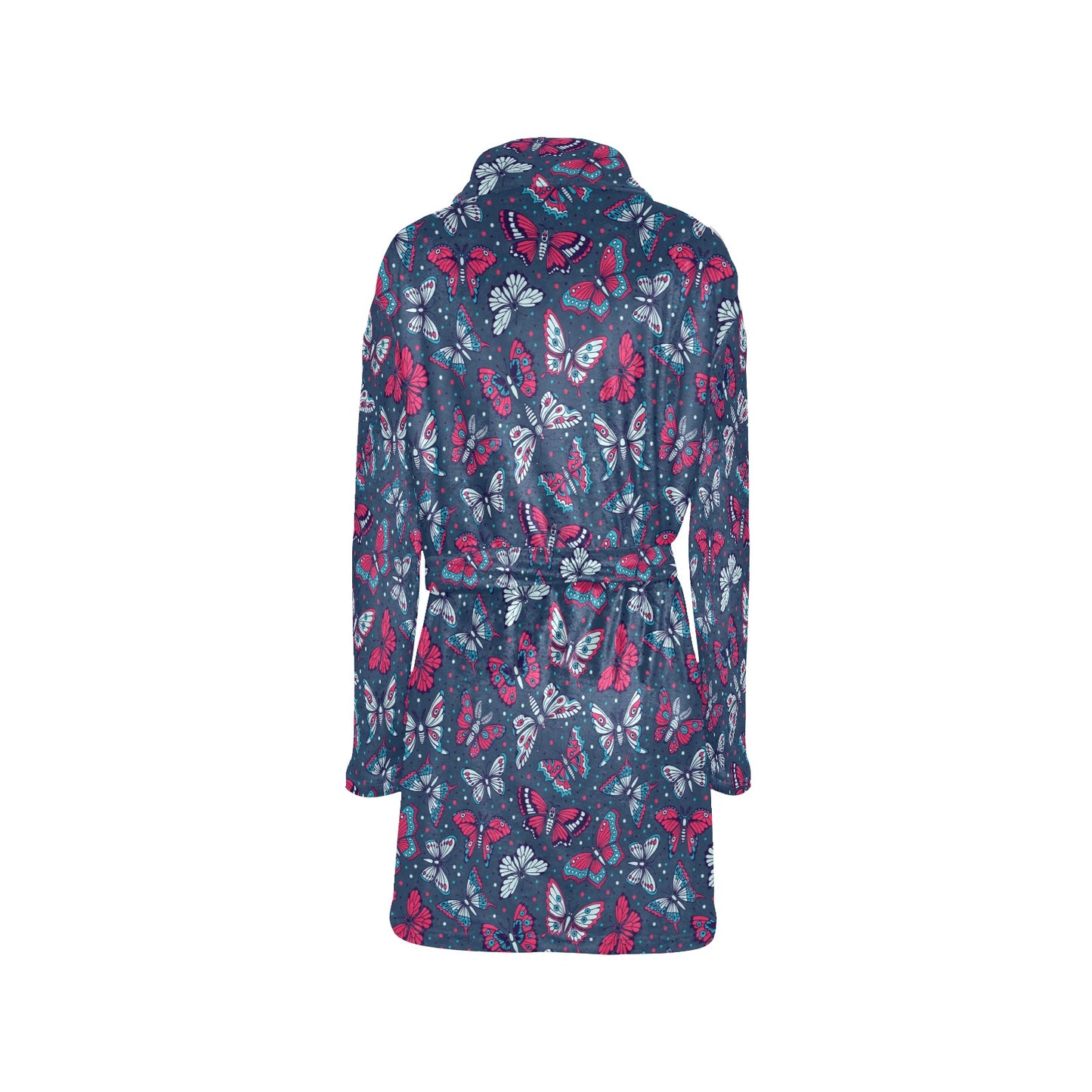 Butterfly Red Deep Blue Print Pattern Women's Fleece Robe