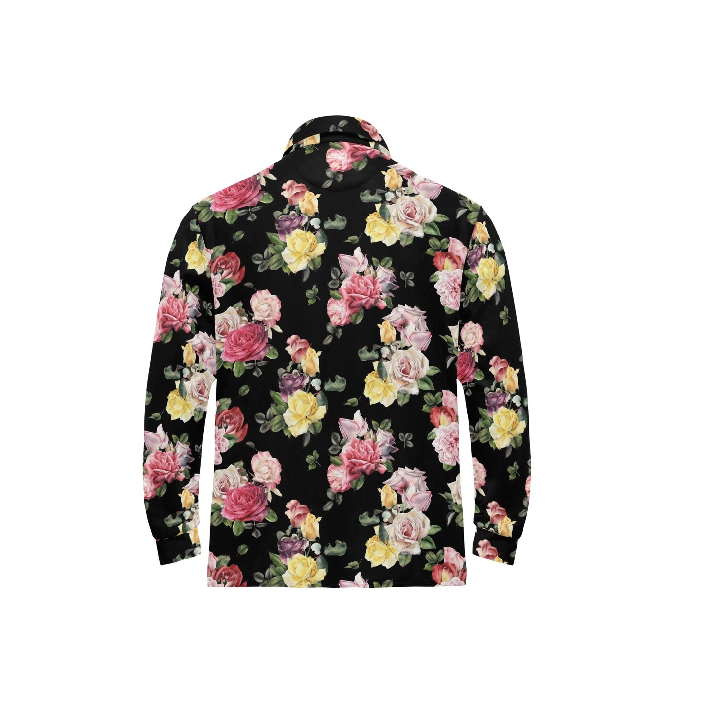 Rose Pattern Print Design RO010 Long Sleeve Polo Shirt For Men's