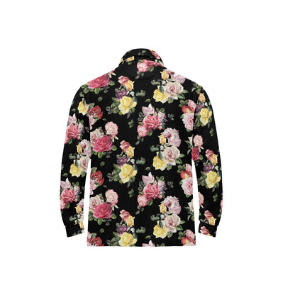 Rose Pattern Print Design RO010 Long Sleeve Polo Shirt For Men's