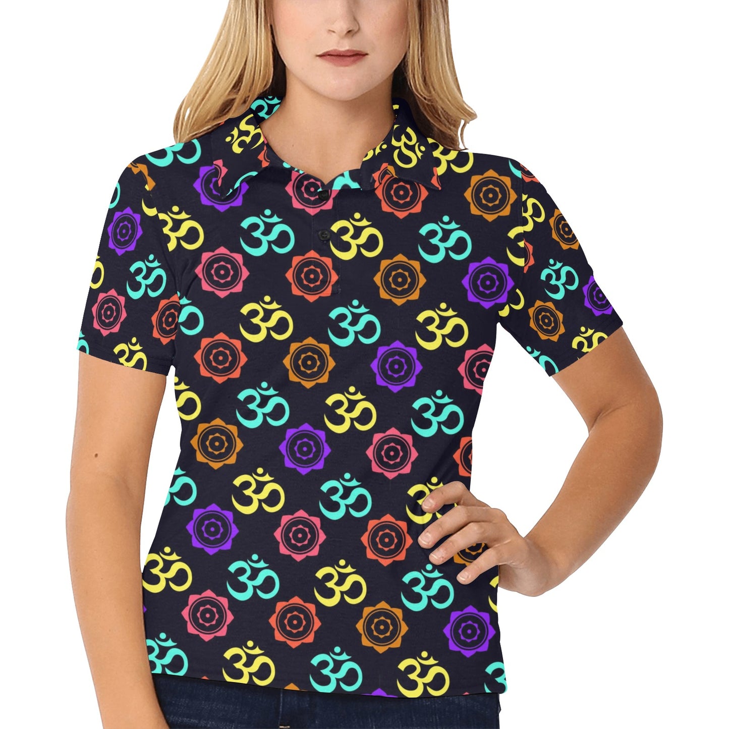 Chakra OM Print Pattern Women's Polo Shirt