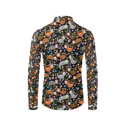 Sloth Print Design LKS306 Men's Long Sleeve Dress Shirt