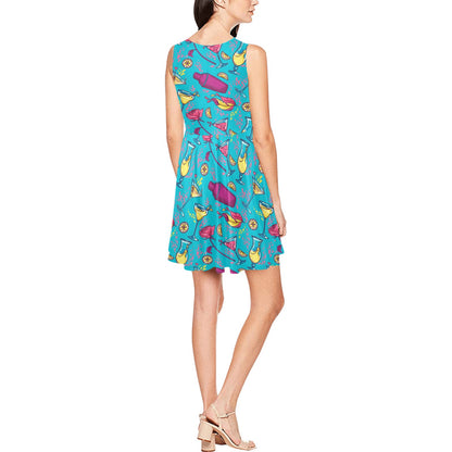 Cocktail Pattern Print Design 03 Sleeveless Dress