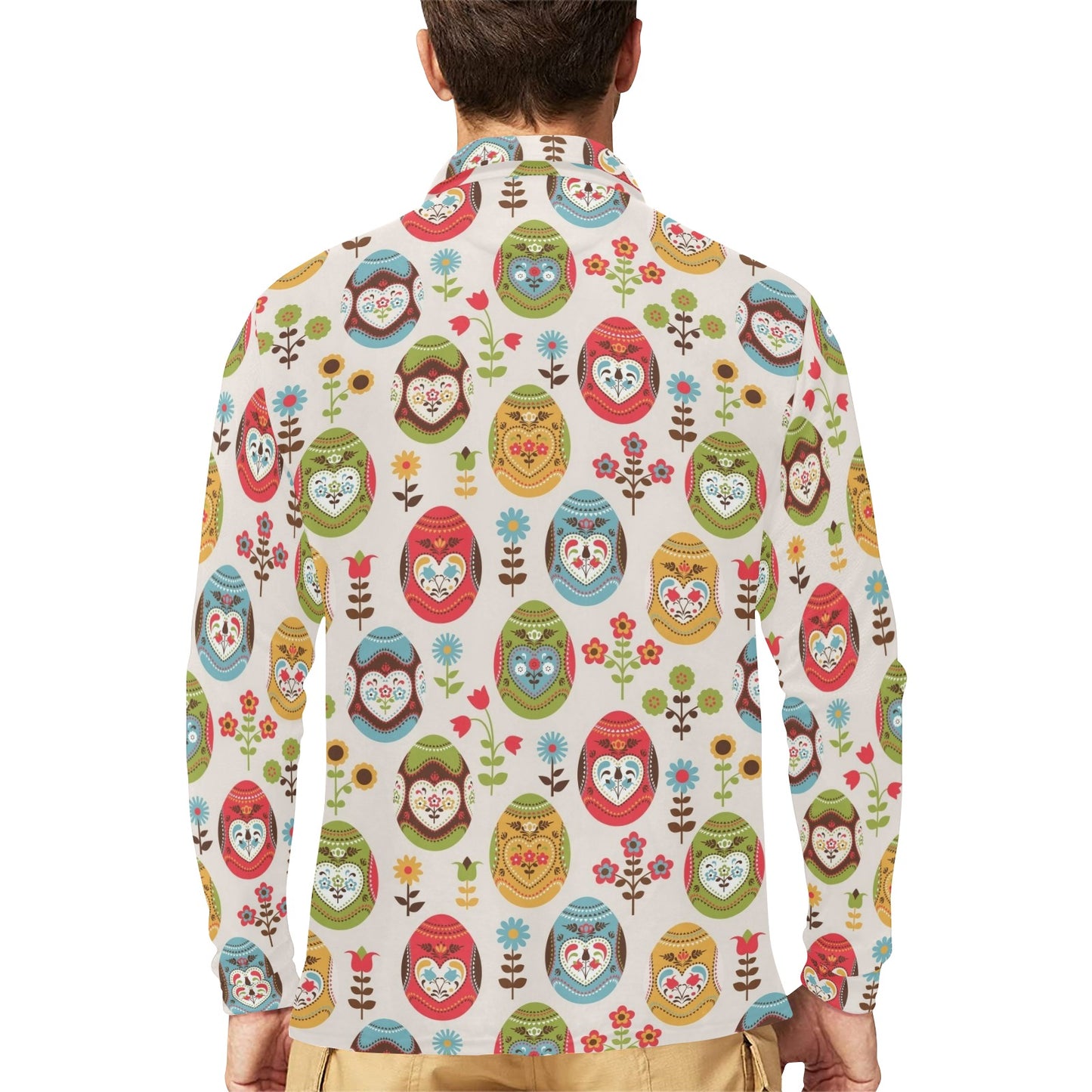Easter Eggs Pattern Print Design RB011 Long Sleeve Polo Shirt For Men's