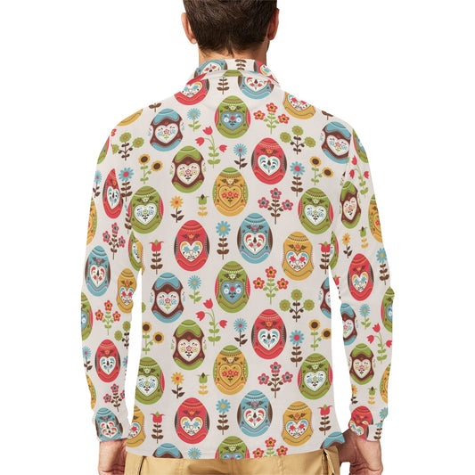 Easter Eggs Pattern Print Design RB011 Long Sleeve Polo Shirt For Men's
