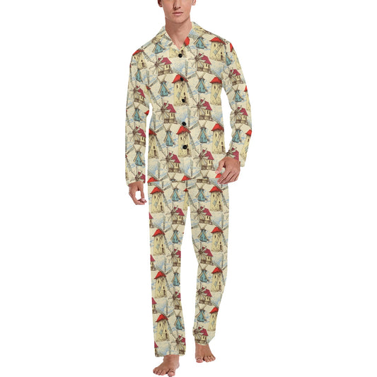 Windmill Pattern Print Design 01 Men's Long Pajama Set