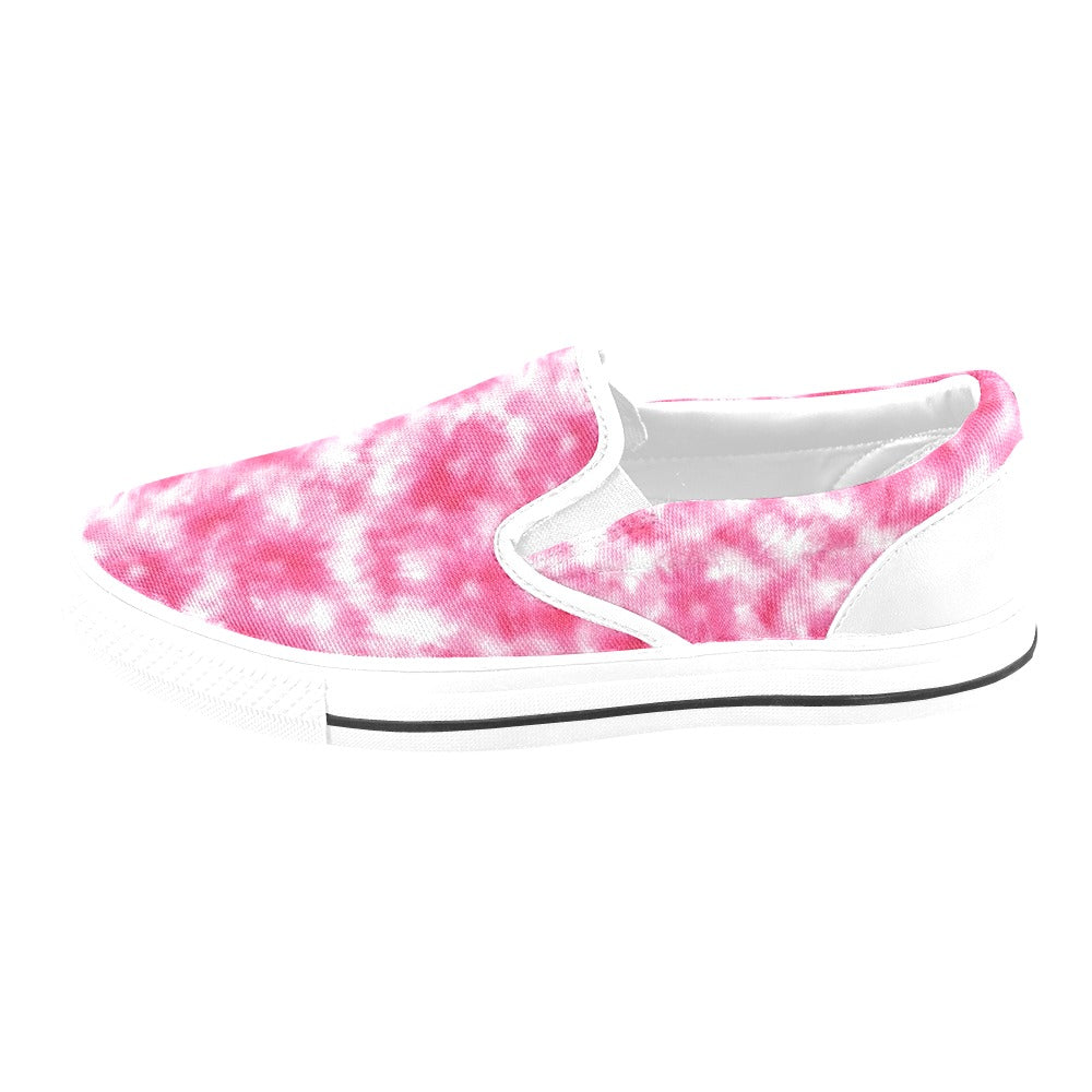 Tie Dye Pink Print Design LKS304 White Slip Ons Canvas Women's Shoes