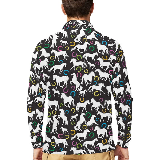 Horse Hoof Colorful Print Design LKS301 Long Sleeve Polo Shirt For Men's