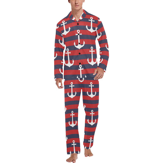 Nautical Pattern Print Design A05 Men's Long Pajama Set