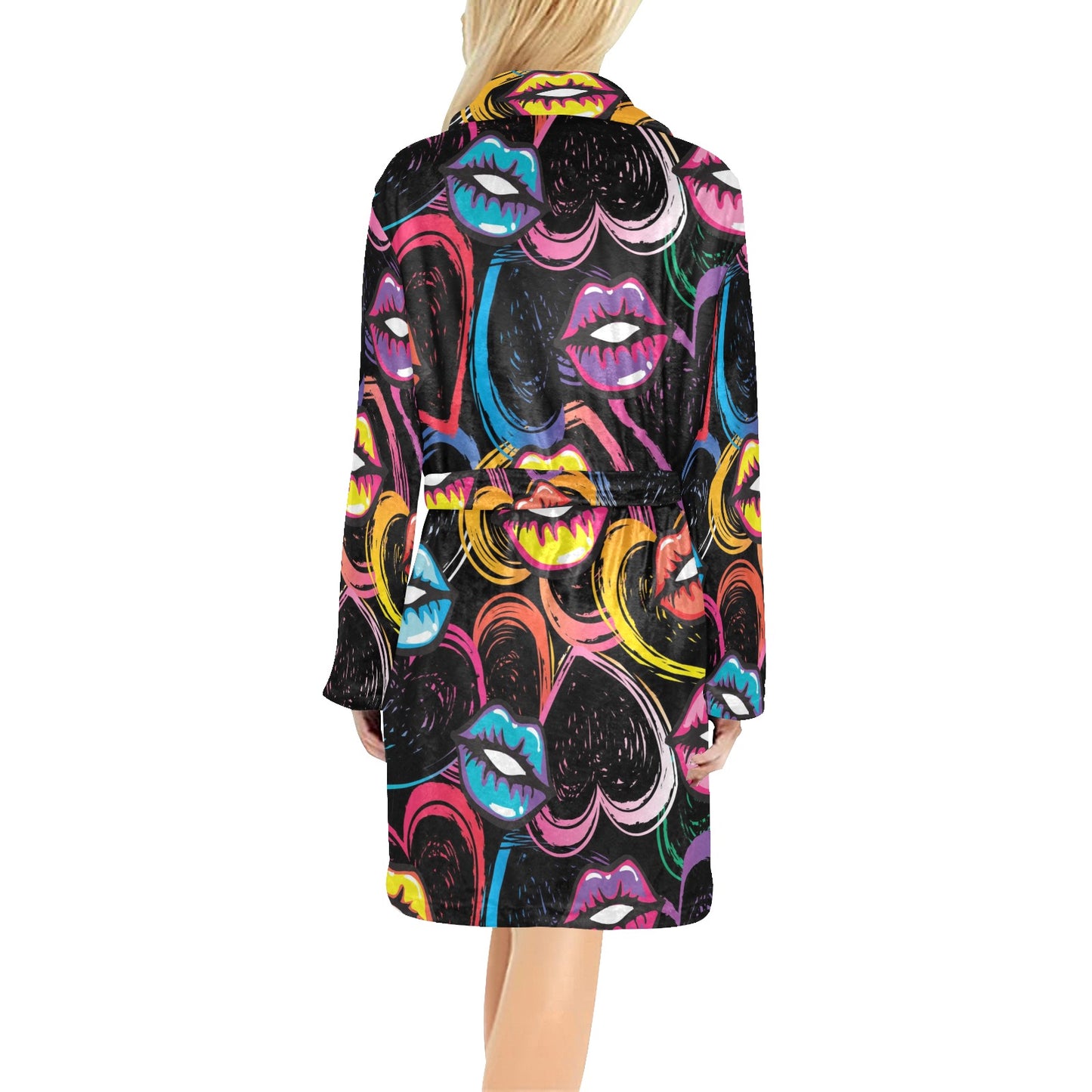 Pop Art Lip Pattern Print Design A03 Women's Fleece Robe