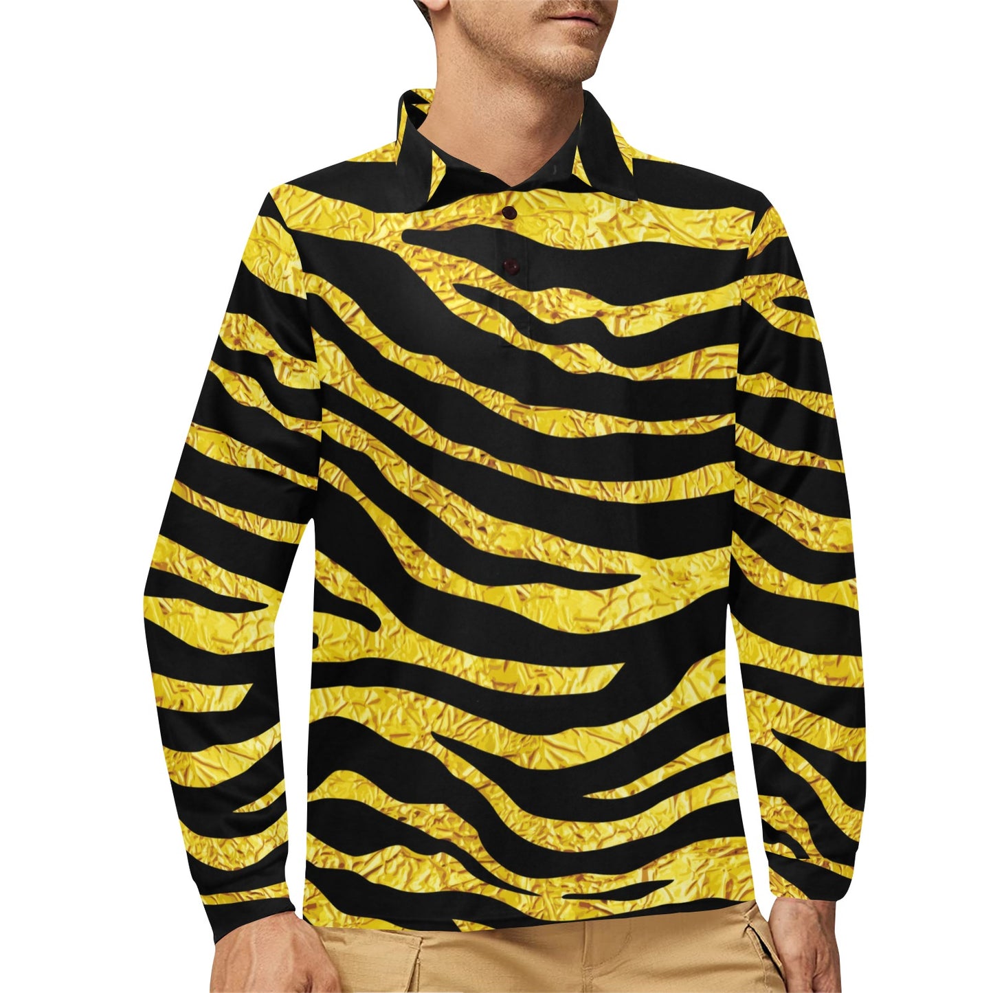 zebra Gold Long Sleeve Polo Shirt For Men's