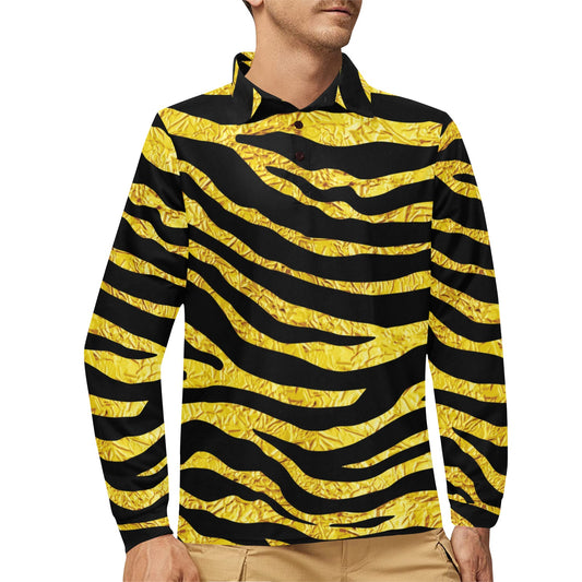 zebra Gold Long Sleeve Polo Shirt For Men's