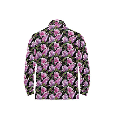 Magnolia Pattern Print Design MAG011 Long Sleeve Polo Shirt For Men's