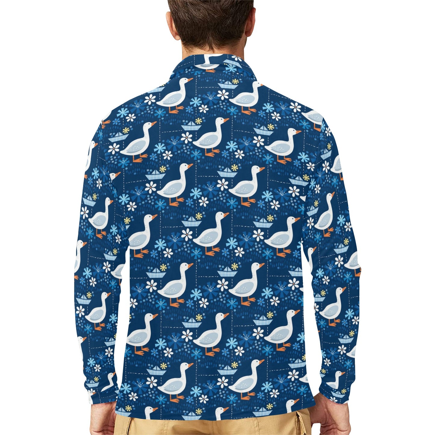 Goose Print Design LKS405 Long Sleeve Polo Shirt For Men's