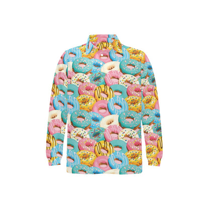 Donut Pattern Print Design DN01 Long Sleeve Polo Shirt For Men's
