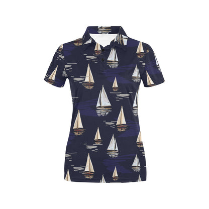 Sailing Ships Pattern Print Design A05 Women's Polo Shirt