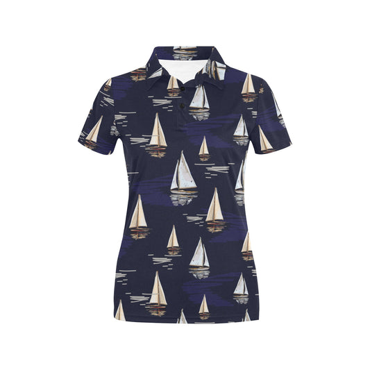 Sailing Ships Pattern Print Design A05 Women's Polo Shirt