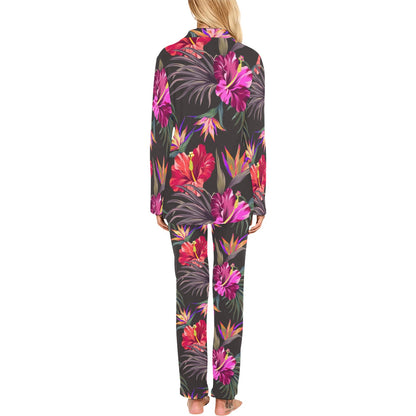 Hibiscus Pattern Print Design HB014 Women's Long Pajama Set