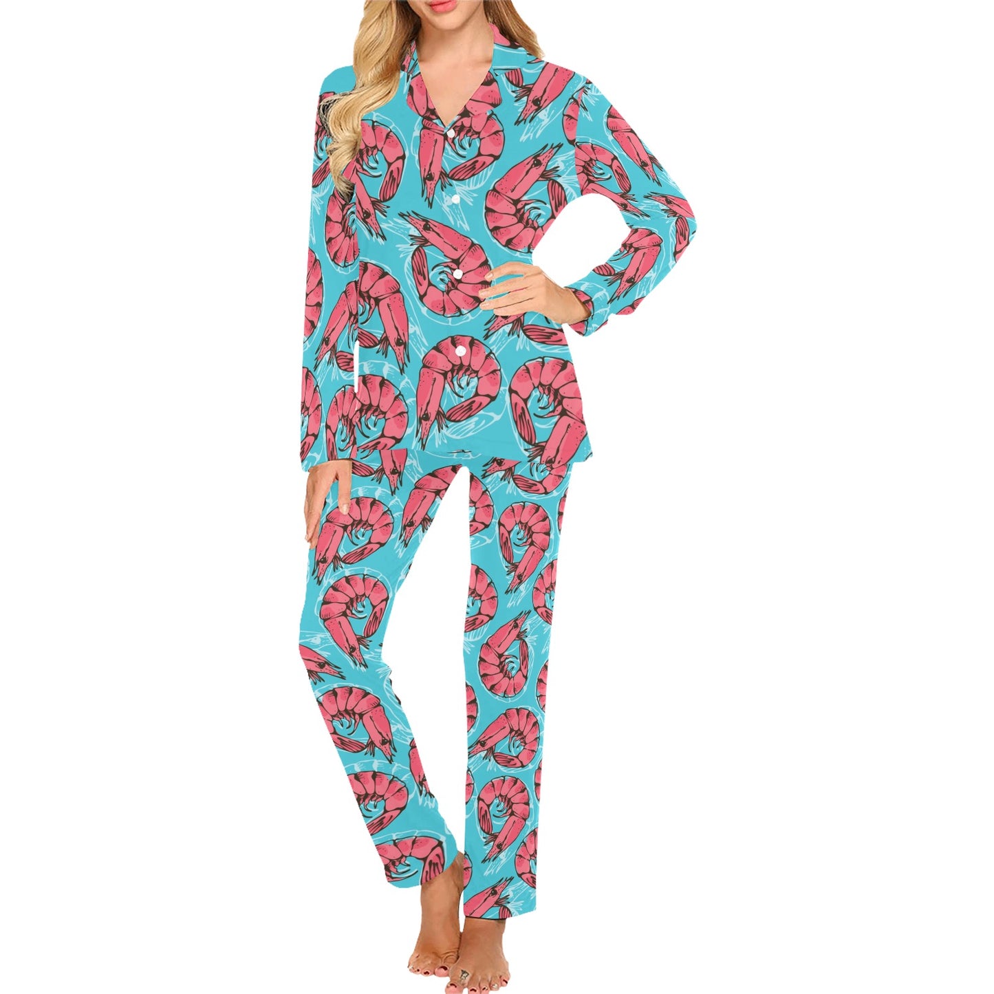 Prawn Pattern Print Design 01 Women's Long Pajama Set