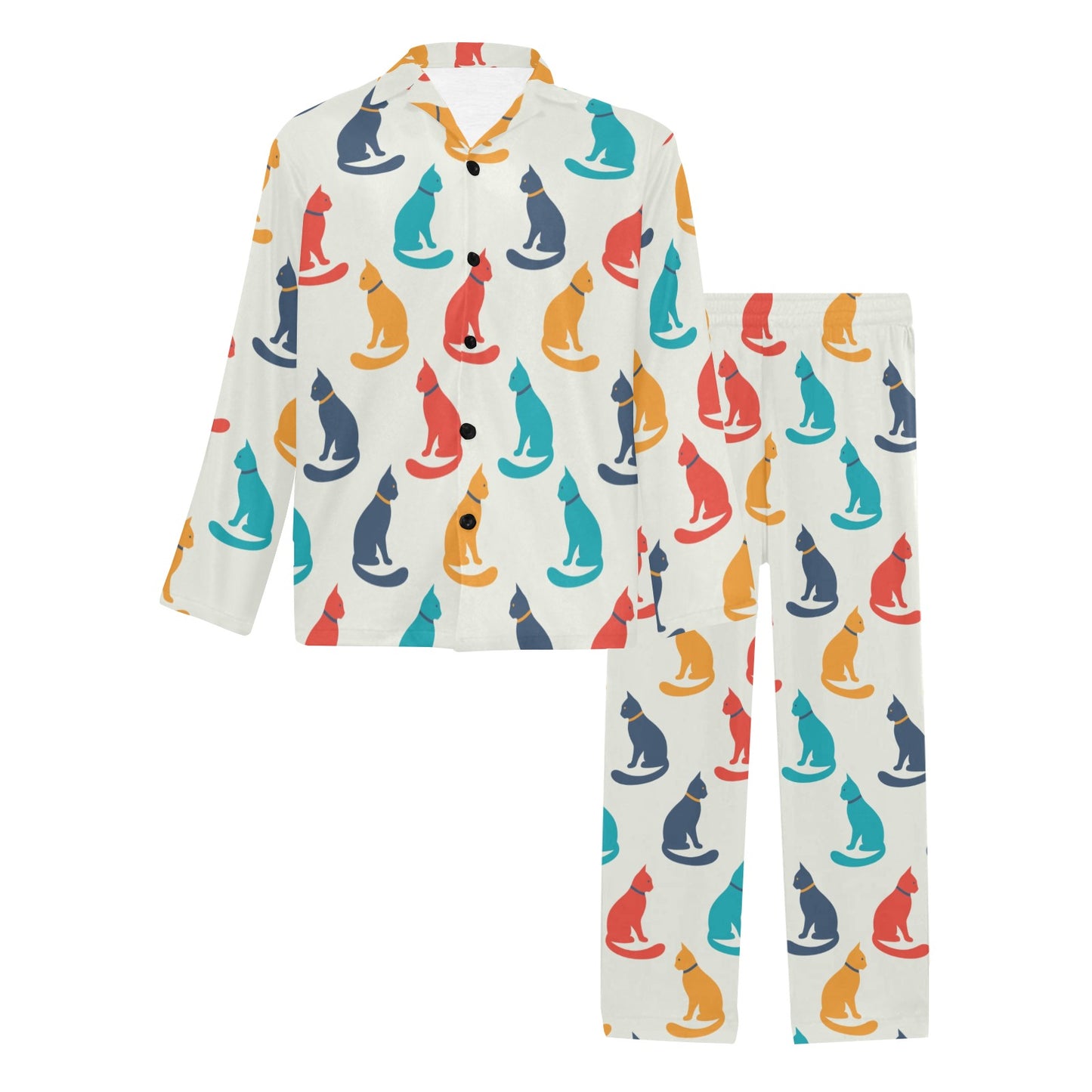 Cat Pattern Print Design 03 Men's Long Pajama Set