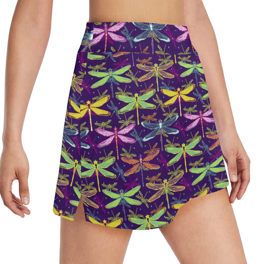 Dragonfly Neon Color Print Pattern 17" Golf & Pickleball Skort with Pockets