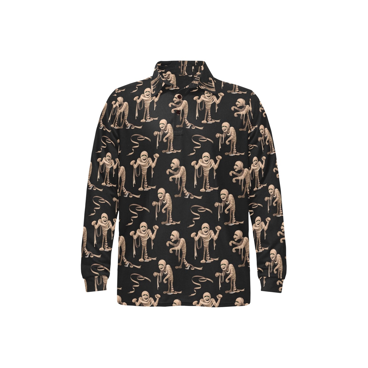 Mummy Print Design LKS302 Long Sleeve Polo Shirt For Men's