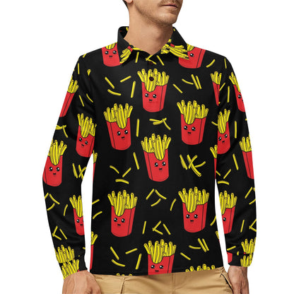 French Fried Pattern Print Design 03 Long Sleeve Polo Shirt For Men's