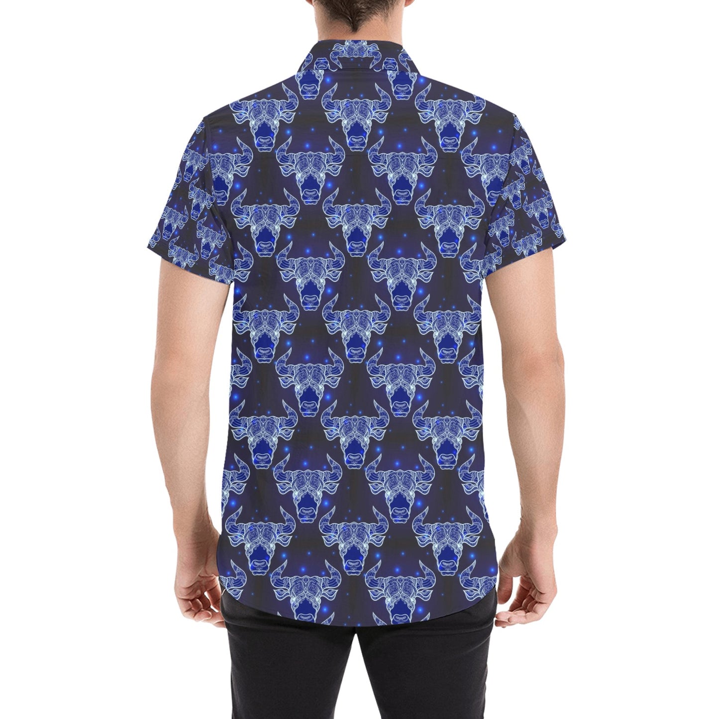 Taurus Print Design LKS302 Men Short Sleeve Button Up Shirt