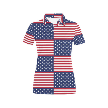 Patriotic US Flag Pattern Print Design A03 Women's Polo Shirt