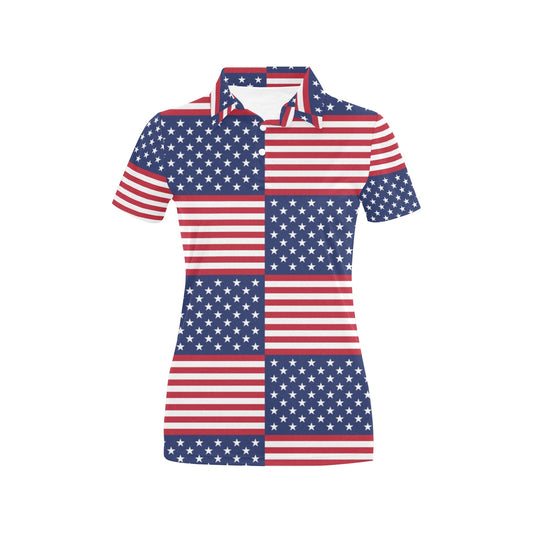 Patriotic US Flag Pattern Print Design A03 Women's Polo Shirt