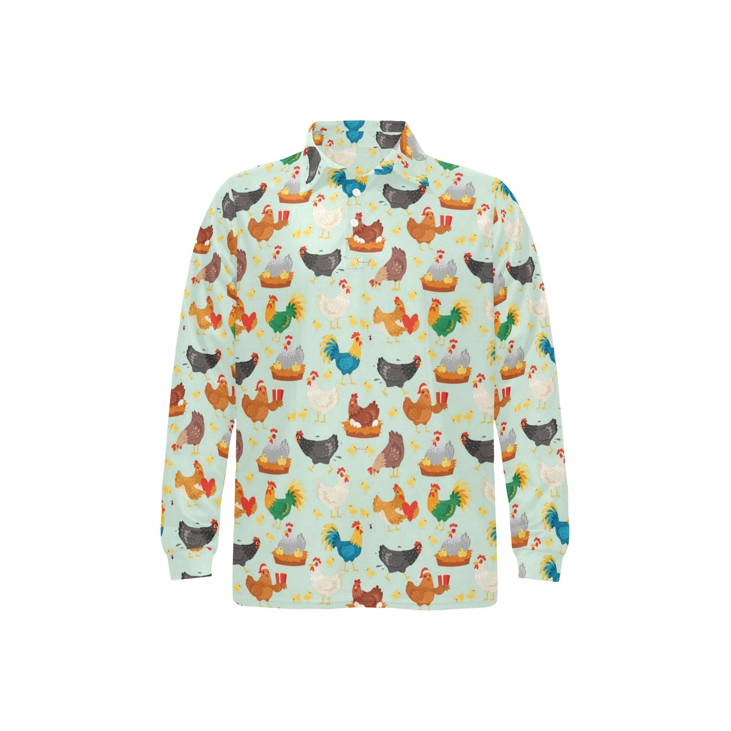 Chicken Pattern Print Design 07 Long Sleeve Polo Shirt For Men's