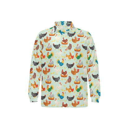 Chicken Pattern Print Design 07 Long Sleeve Polo Shirt For Men's