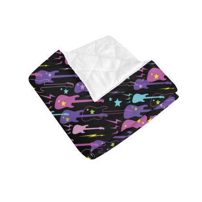 Electric Guitar Pattern Print Design 02 Premium Quilt