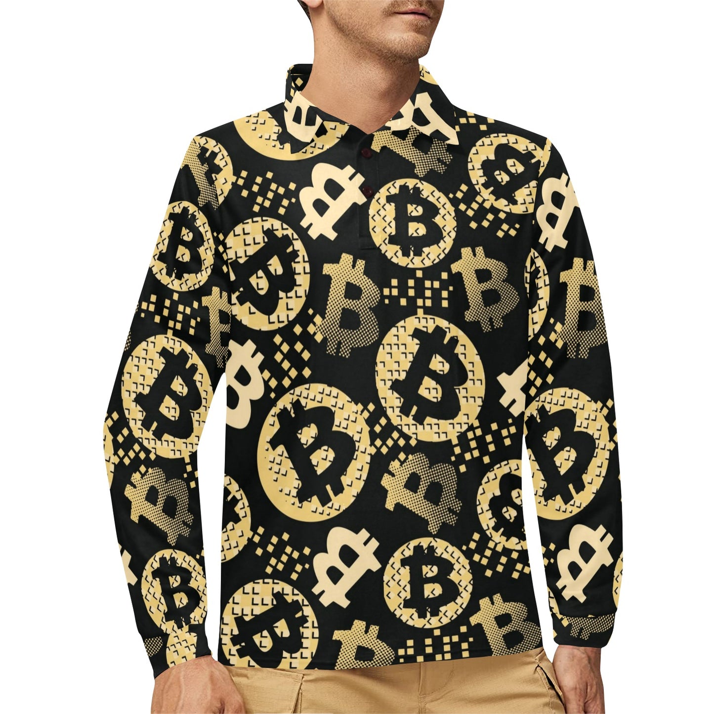 Bitcoin Pattern Print Design DO06 Long Sleeve Polo Shirt For Men's