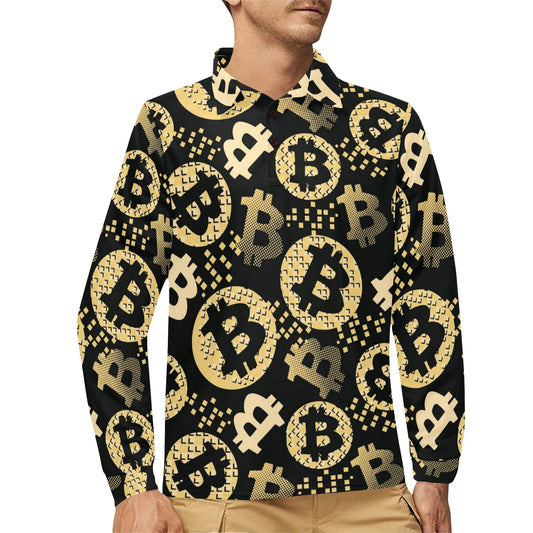 Bitcoin Pattern Print Design DO06 Long Sleeve Polo Shirt For Men's