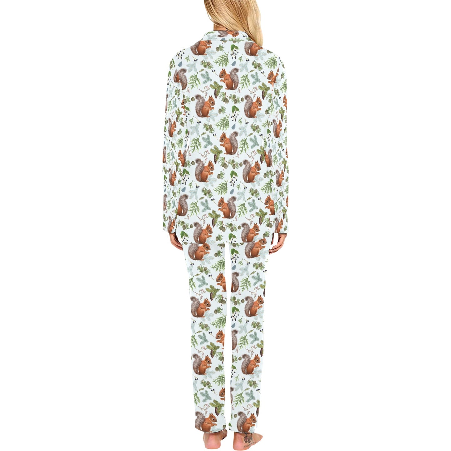 Squirrel Print Design LKS308 Women's Long Pajama Set