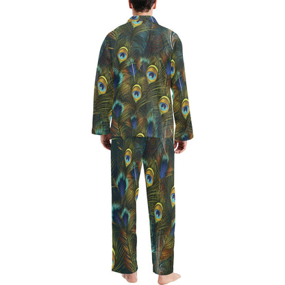 Peacock Feather Pattern Print Design A03 Men's Long Pajama Set