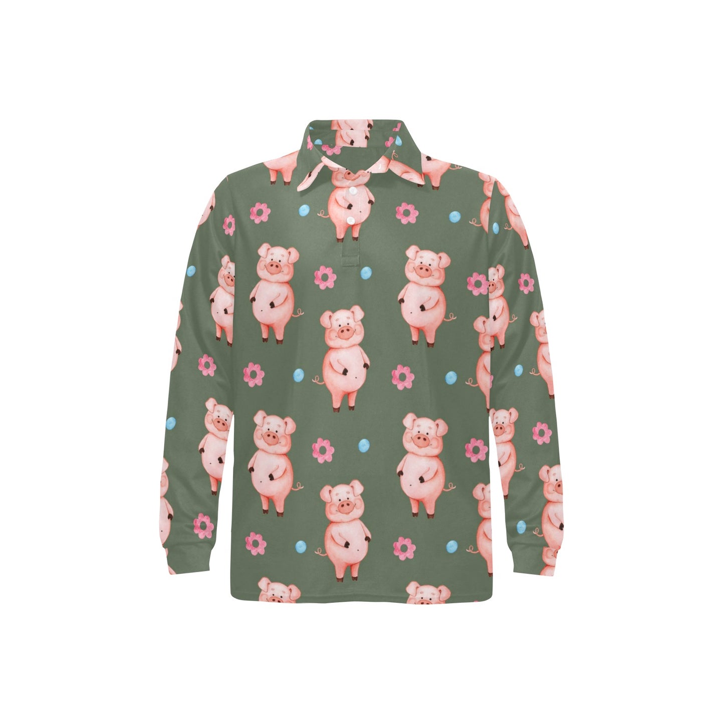 Pig Pattern Print Design 03 Long Sleeve Polo Shirt For Men's