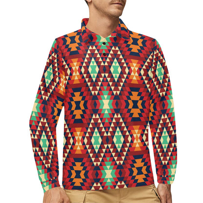 Native Pattern Print Design A07 Long Sleeve Polo Shirt For Men's