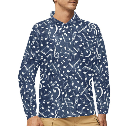 Music note Pattern Print Design A02 Long Sleeve Polo Shirt For Men's
