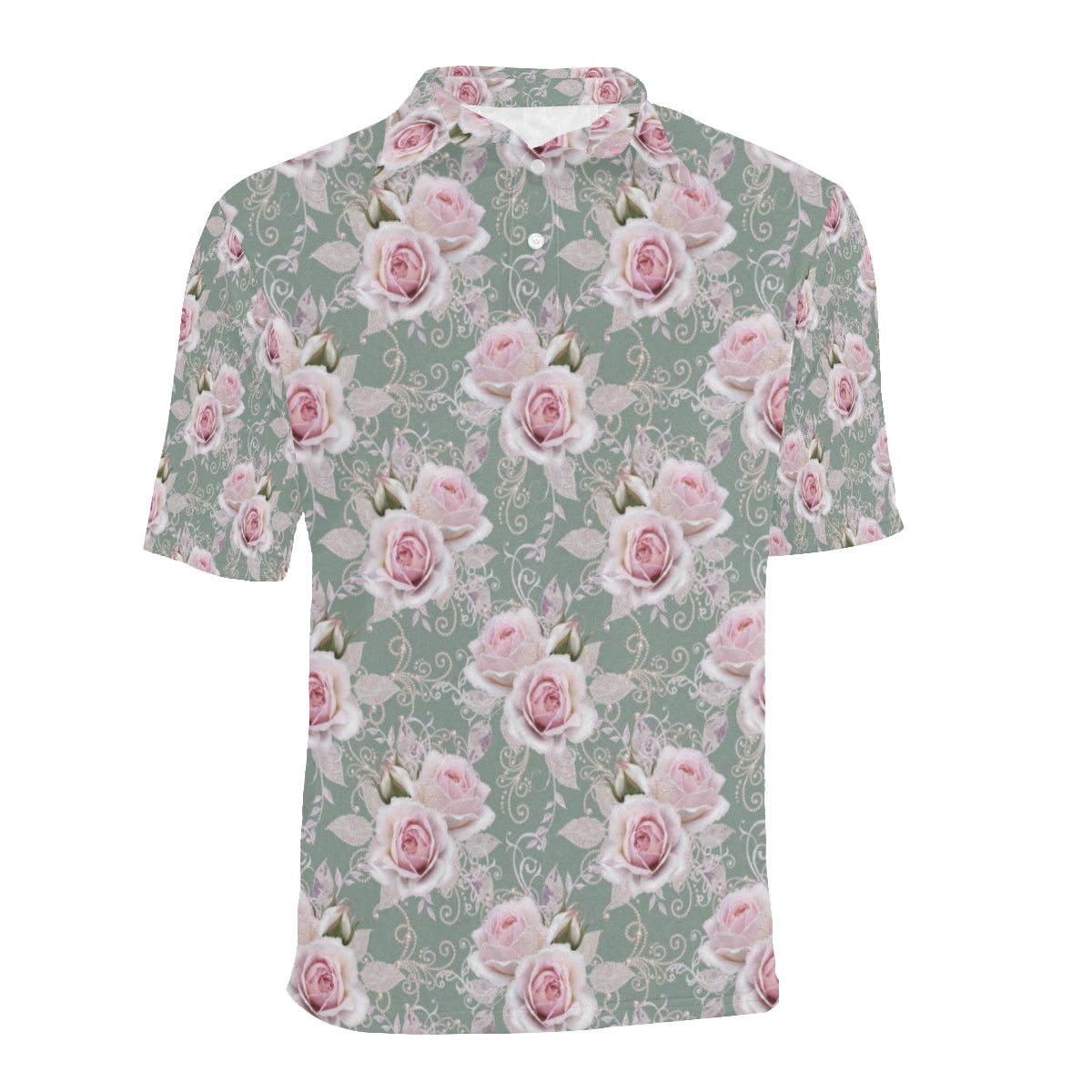 Rose White Pattern Print Design RO012 Men Polo Shirt